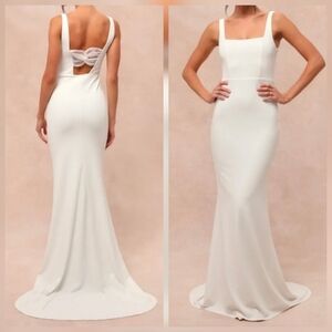 Lulus XS Regal Classic White Sleeveless Twist-Back Maxi Wedding Dress, Size XS